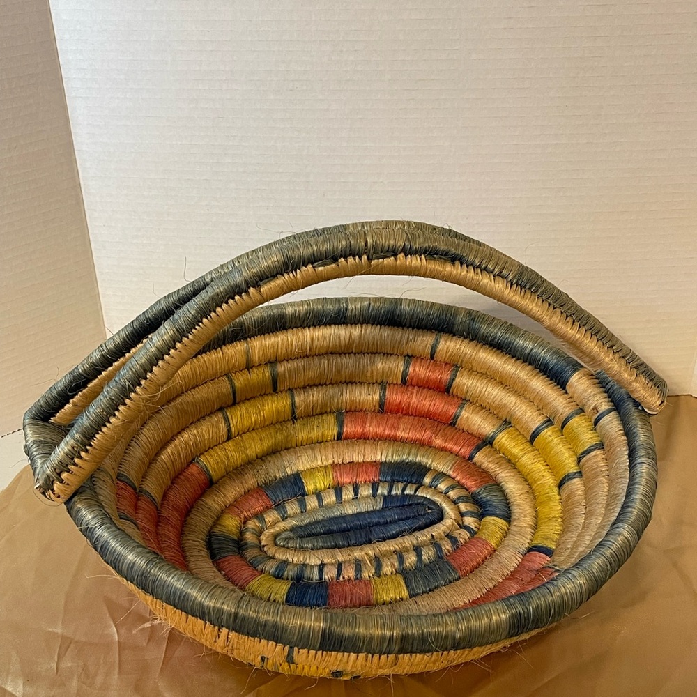 African Handwoven Multicolor Decorative Coil Basket